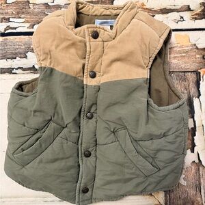 Stylish Green and Tan Kids' Quilted Vest